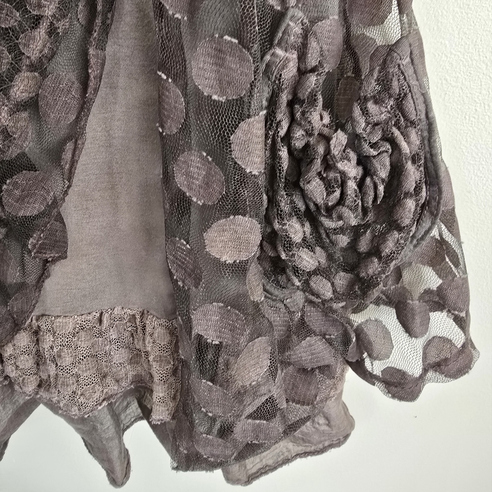 Made in Italy Layered Brown Tunic with Polka Dot Design Sheer Overlay Women's - Picture 5 of 10